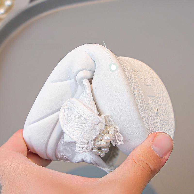 Spring Breathable Children Casual Canvas Shoes for Girls with Lace Bowtie Soft Sole Anti-slippery Toddler School Shoes White