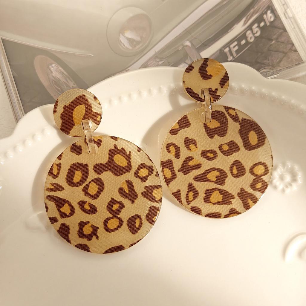 Akrylové náušnice s potiskem leopardí kůže a motivem srdce, Hong Kong styl, Maillard styl, Lehký luxus, Jednoduché, Módní, Univerzální náušnice