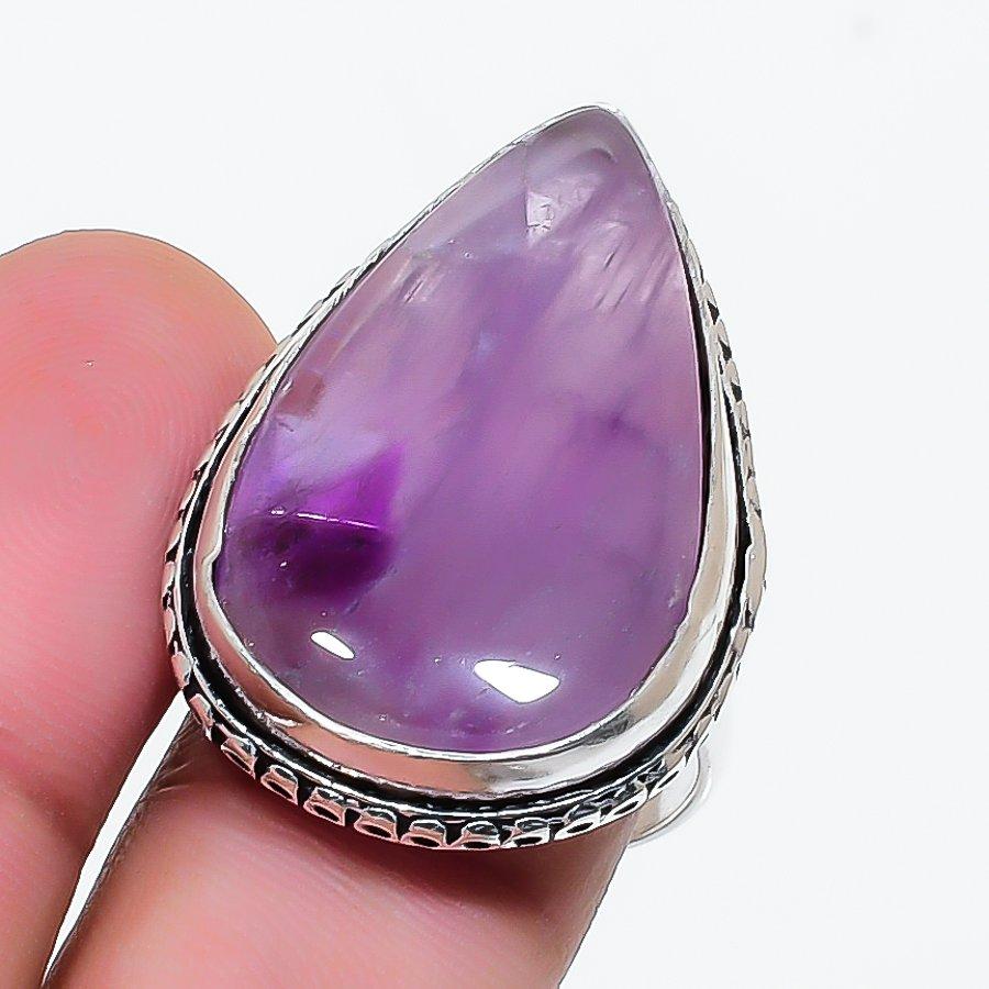Natural Sage Amethyst Gemstone 925 Sterling Silver Jewelry Ring Size 8 AR-17776