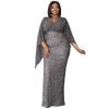 Cross-Border Fashion Plus Size Temperament Sexy Long Sequin V Neck Long Sleeves Banquet Evening Dress Bridesmaid Dress Dress Women