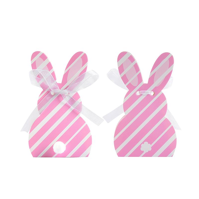 WTEMPO DIY Ribbon Bow Gift Boxes Cute Rabbit Design Easter Foldable Printed Paper Baskets Spring Party Wedding Birthday Festive Decor Treat Boxes
