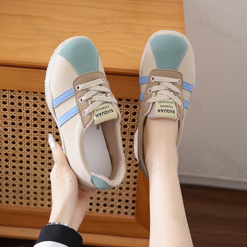 Fashion Women's Flats 2025 Autumn New Patchwork Outdoor Non Slip Sneakers Fashion Lace Up Lightweight Comfortable Soft Sole Casual Shoes