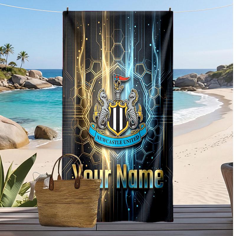 Newcastle United FC Personalized Printed Beach Towel Soccer Logo Support Custom Name Text Absorbent Towel For Sport Travel Special Gift