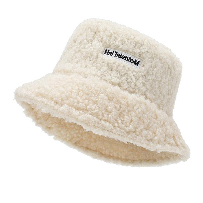 

Autumn and winter new lamb wool bucket hat fleece thermos hat women s fashion letter bucket hat one size fits all абрикосовый