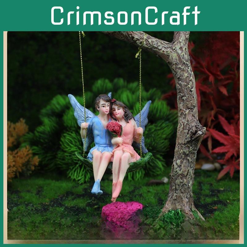 Fairy Couple Flower Garden Resin Art Decor With Swing For Collectible Gift