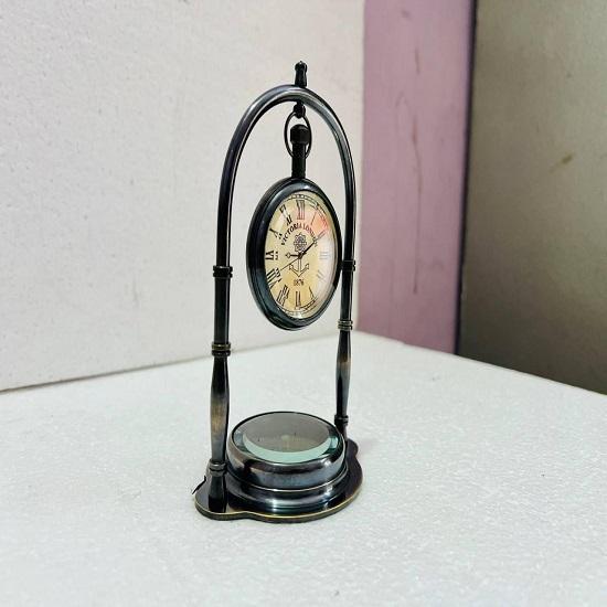 Hanging Brass Desk Clock with Compass