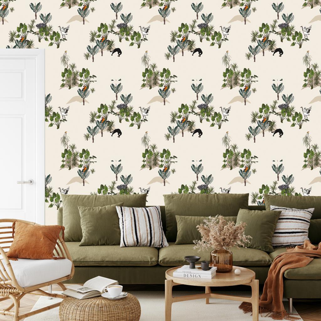 Wallpaper Savannah Animals and Trees for Living Room and Bedroom 50x1000