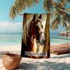 1PC Custom Name Horse Portrait Art Beach Towel Highly Absorbent And Sand-Resistant Towel for Swimming, Pool, Yoga, And Travel Lightweight