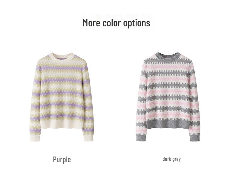 Women's Slim Fit Round Neck Jacquard Cashmere Sweater