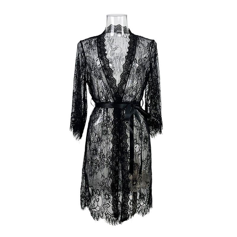 Sexy mesh nightgown lace lure seduction perspective pajamas women's outerwear