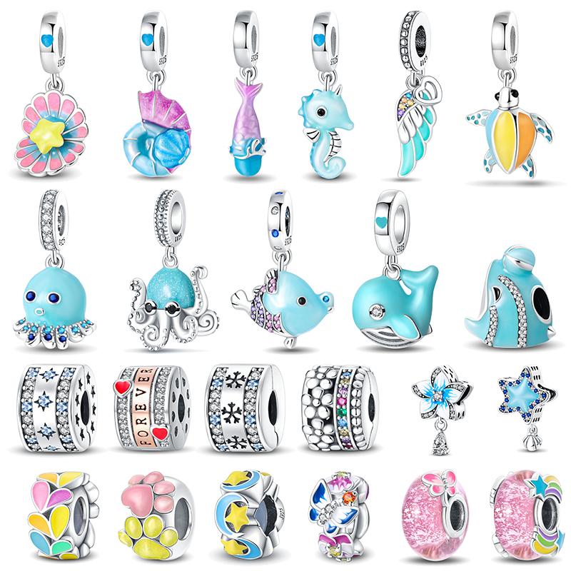 Copper Ocean Series Octopus Turtle Luminous Charms Fit 4Mm Hole Diameter Bracelet Charm Beads Necklace Diy Female Jewelry