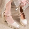 Fashion 2024 New Women High Heels Mary Jane Comfort Shoes Party Wedding White Red Ruffles Bow Princess Lolita Pumps Size 35-40
