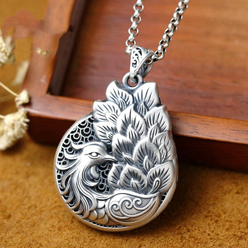 Peacock Retro Double Sided Pendant Pendant Female Long Necklace Pendant