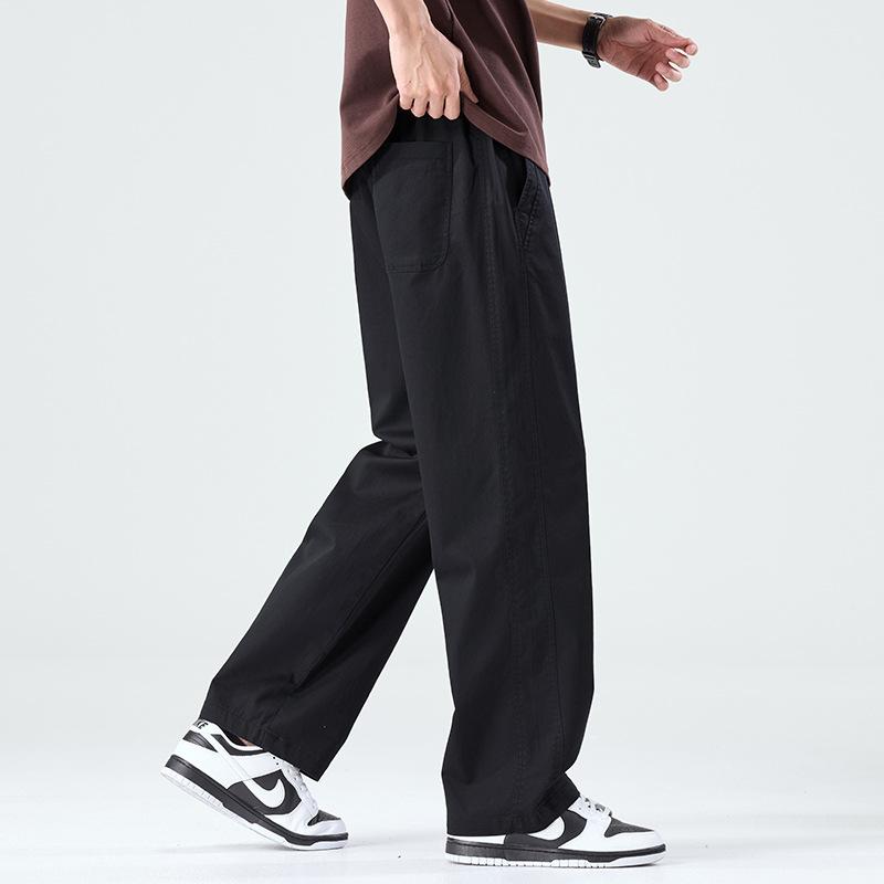 American Simple Trendy Brand Loose Straight Long Pants Men's Solid Color Versatile Commuting Comfortable Elastic Waist Casual Pants Men