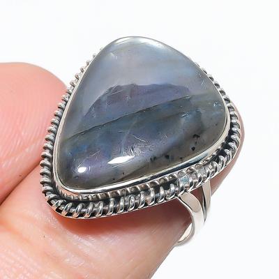 Natural Labradorite Gemstone Handmade 925 Solid Silver Jewelry Ring Size 7 n6Z93