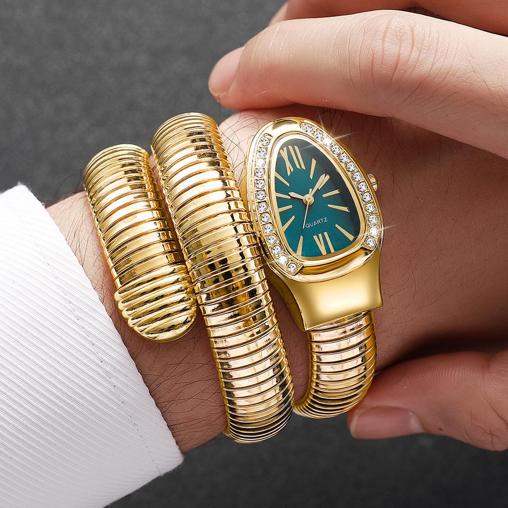 Fashion Women Snake Shape Quartz Watches Luxury Rhinestone Roma Dial Wristwatch Girls Clock Reloj Mujer