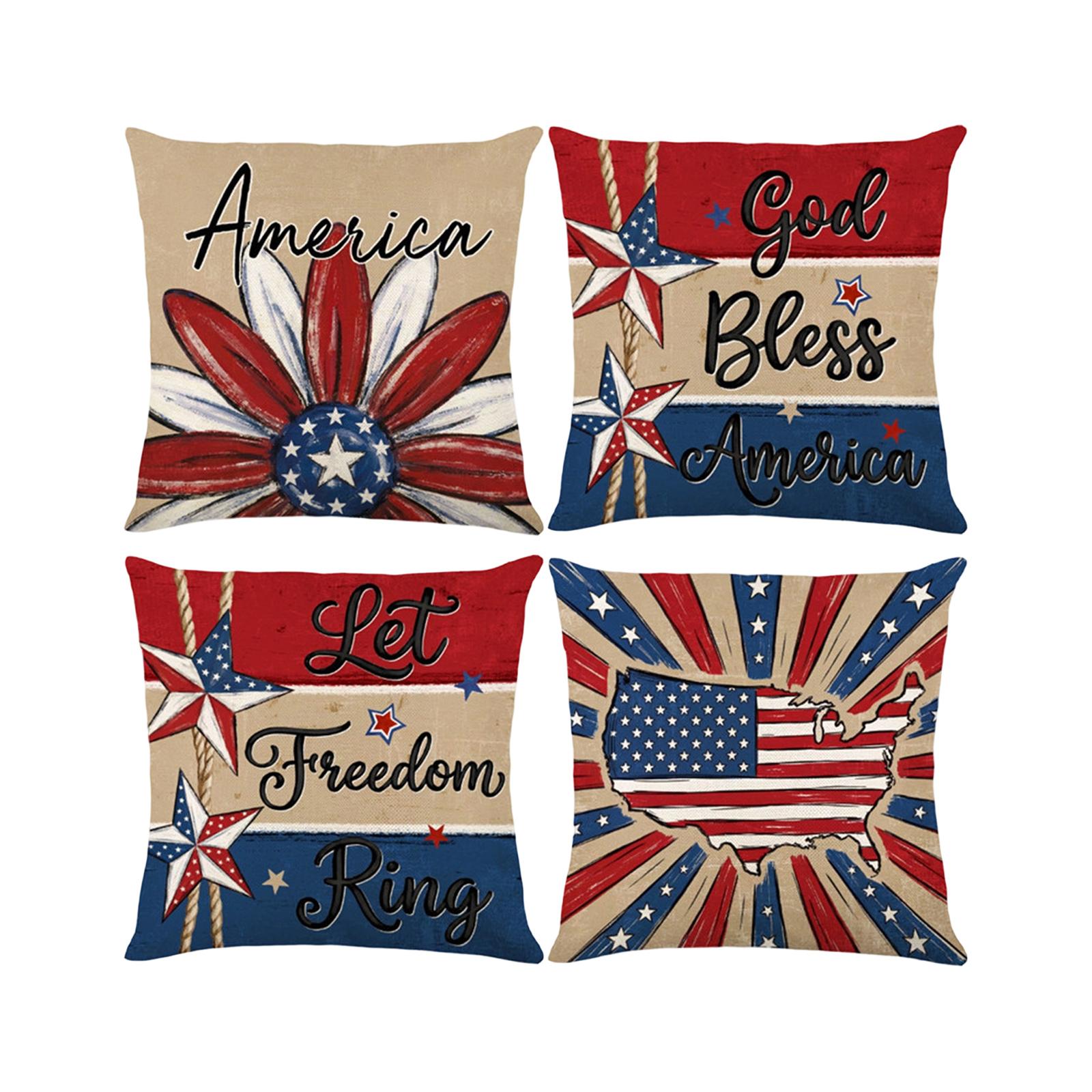 

Independence Day Printed Pillowcase, Star-patterned Cushion, Striped Back Cover, Sofa Pillow. One Size