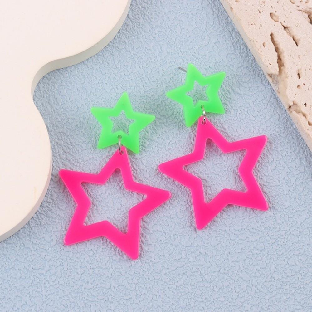 Y2K Star Pendant Earrings Geometric Pentagram Hollow Star Earrings Geometric Earrings  Daily Wear