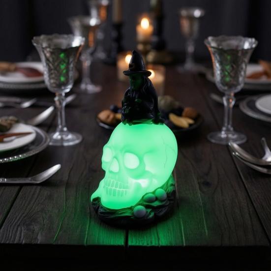 Halloween Totenkopf Statue, Gruselige Harz Hexe Totenkopf Figur, Gotische Skelett Skulptur für Regal, Schreibtisch, Zuhause, Büro Dekoration