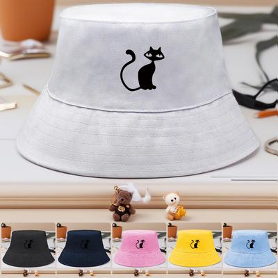 Bucket Hat mit schwarzem Katzen-Print, Tier Fischerhut Hip Hop Sommer Faltbare Angelkappe