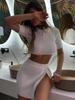 Summer 2025 Women's Sexy Knit Crop Top & Slit Button Mini Skirt Set
