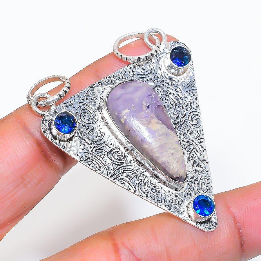 Natural Russian Charoite, Iolite 925 Sterling Silver Jewelry Pendant 2.29" ZS-393
