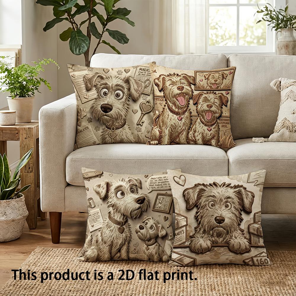 1/4Pcs Cute Dog Patterned Pillowcases For Cozy Home Sofa Bed Cushion Cover Home Bedroom Decoration, 2D Flat Printing