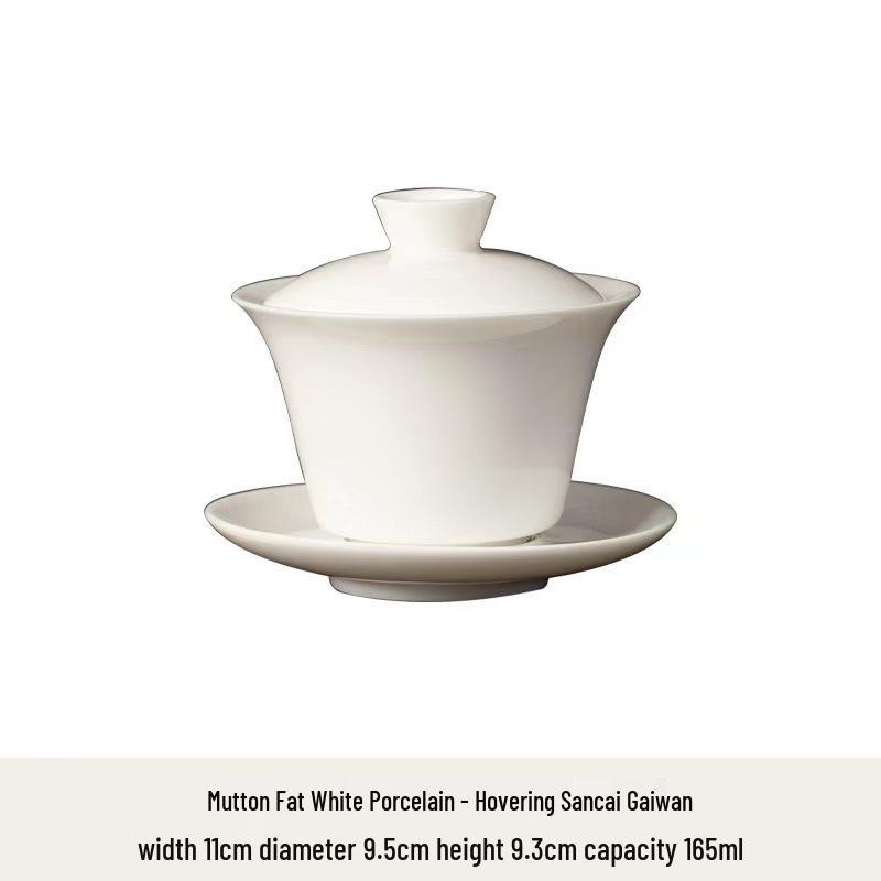 Rotating Sancai Gaiwan: Enamel Color Mutton Fat Jade Porcelain Tea Bowl with Lid for Kung Fu Tea Brewing.