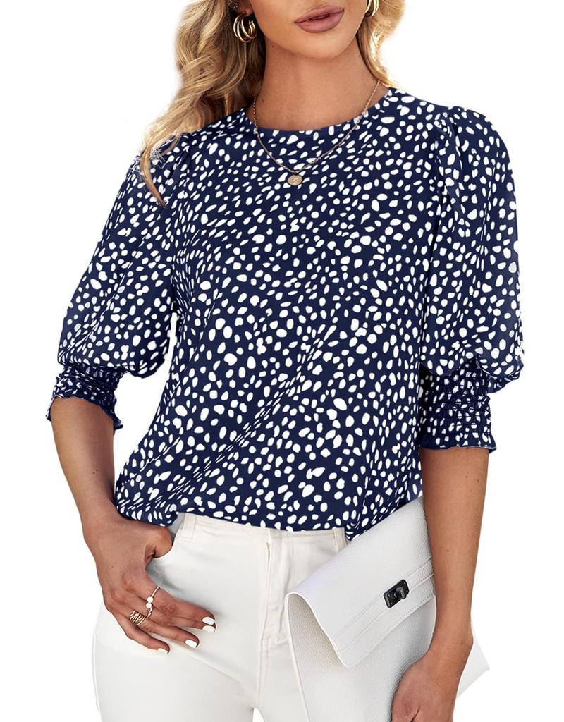 Women's Chiffon Blouse Crew Neck Tops Half Sleeve Pullover T-Shirt Floral Print Tunic Blouse Shirts