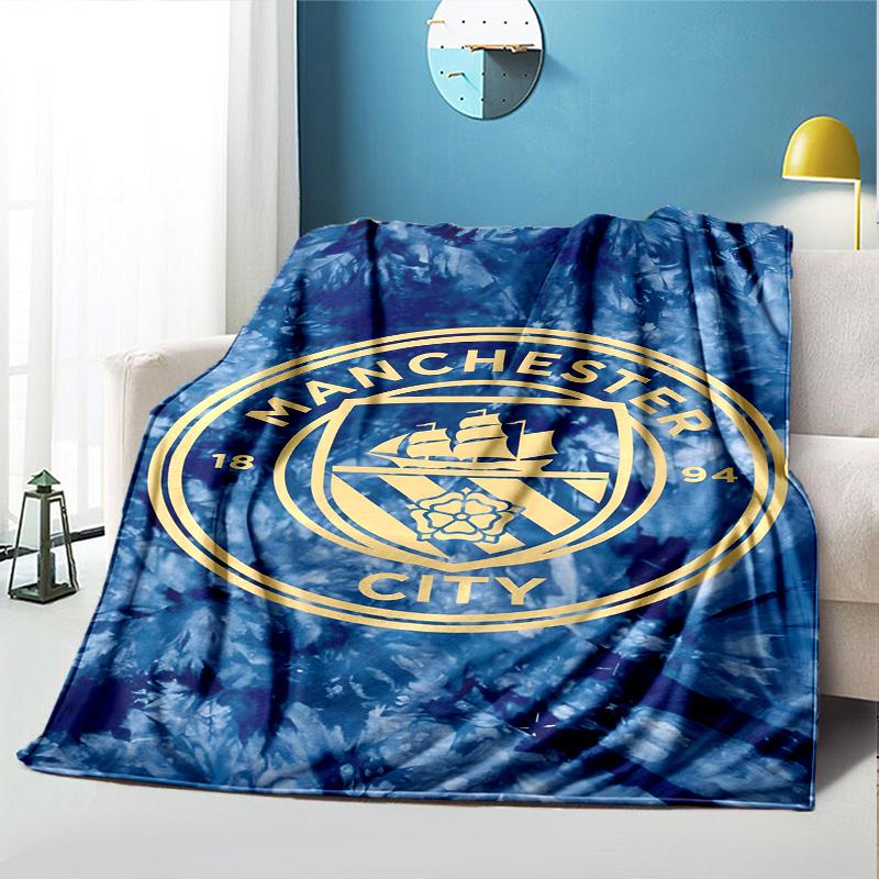 Football Team City FC Pattern Blanket for Home Decoration, Bed, Sofa, Car Travel, Camping, Suitable for All Seasons, Birthday Christmas Gift