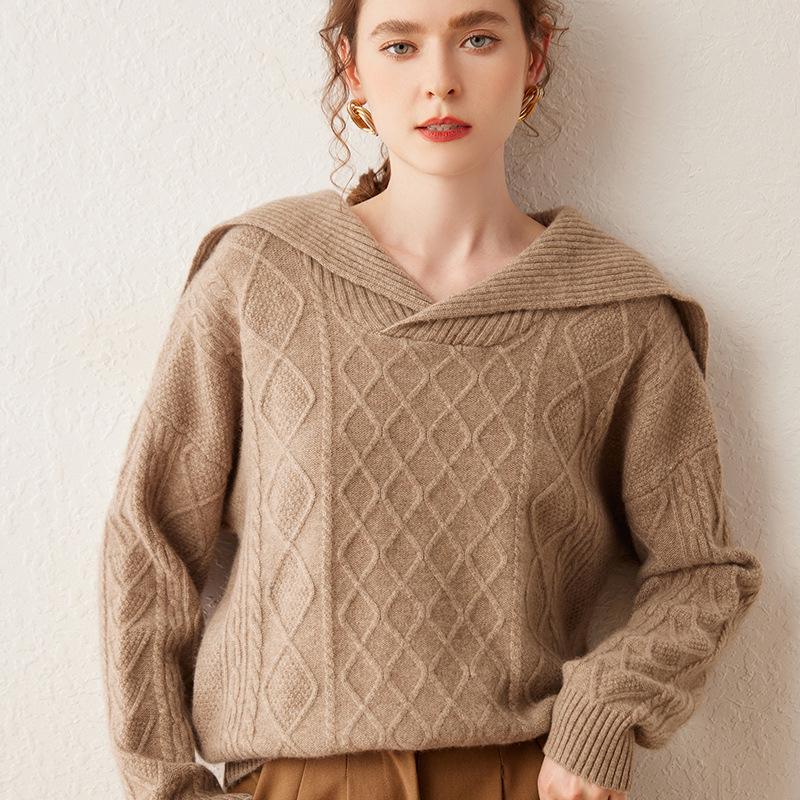 2024 Women's Heavyweight Cashmere Cable Knit Sweater - Thick, Loose Pullover Ideal for Autumn/Winter