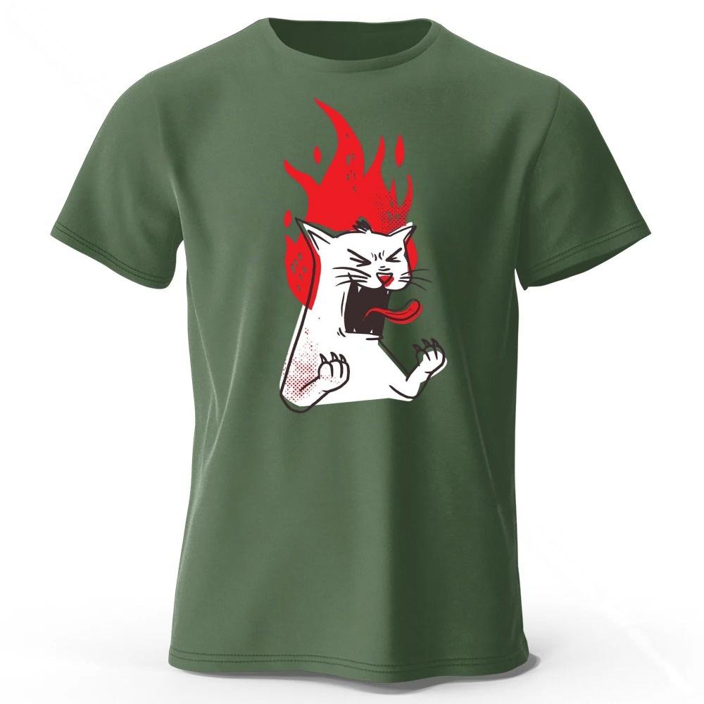 New Angry Cat Mens Funny Cotton Tshirt Fitness Sports Loose Breathable Short Sleeve Tshirt Casual Round Neck Running Top