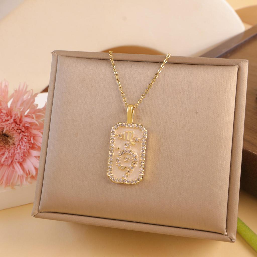 Colored Zircon Horoscope Necklace - European & American Style, Women's Light Luxury Accessory for Autumn/Winter