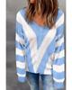 Azura Exchange Sky Blue Striped Colorblock V Neck Knitted Sweater