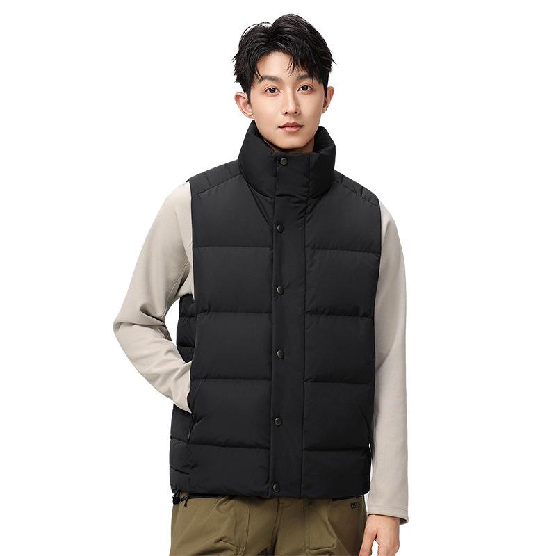 Men's 2026 Winter Stand Collar White Duck Down Vest - Casual, Warm, and Trendy Sleeveless Outerwear.
