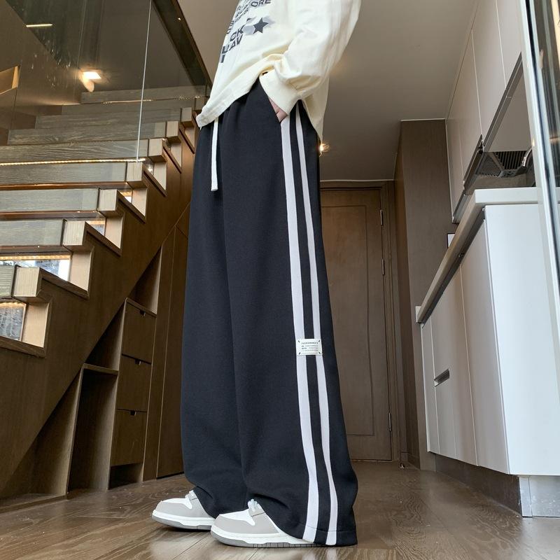 Autumn Sweatpants Men's Loose Striped Straight Trousers Junior High School Students 13-year-old Children's Floor-moving Casual Pants