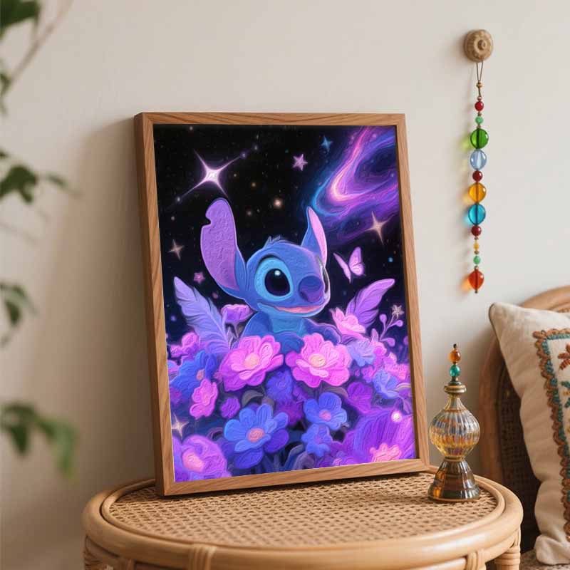 Disney Stitch Galaxy Flowers Painting by Numbers Hand Filled Drawing Art Kit Home Decor
