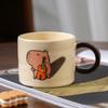 Cute Capybara Ceramic Coffee Mug Vintage Series Cartoon Print Water Cup + Lid Set Home Cafe Afternoon Teacups Friend Gift