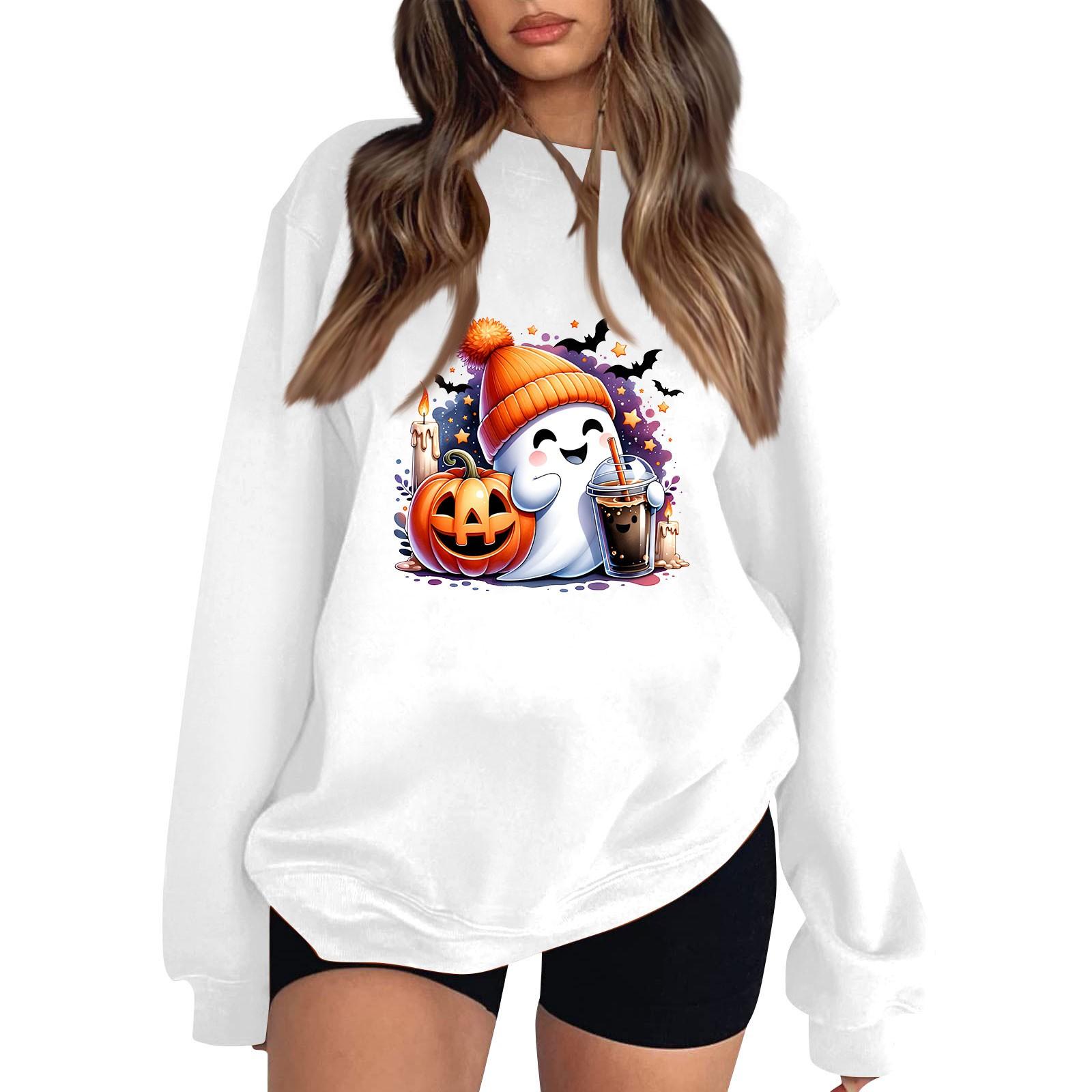 

Женский круглый вырез с длинным рукавом, пуловер с принтом на Хэллоуин XL белый