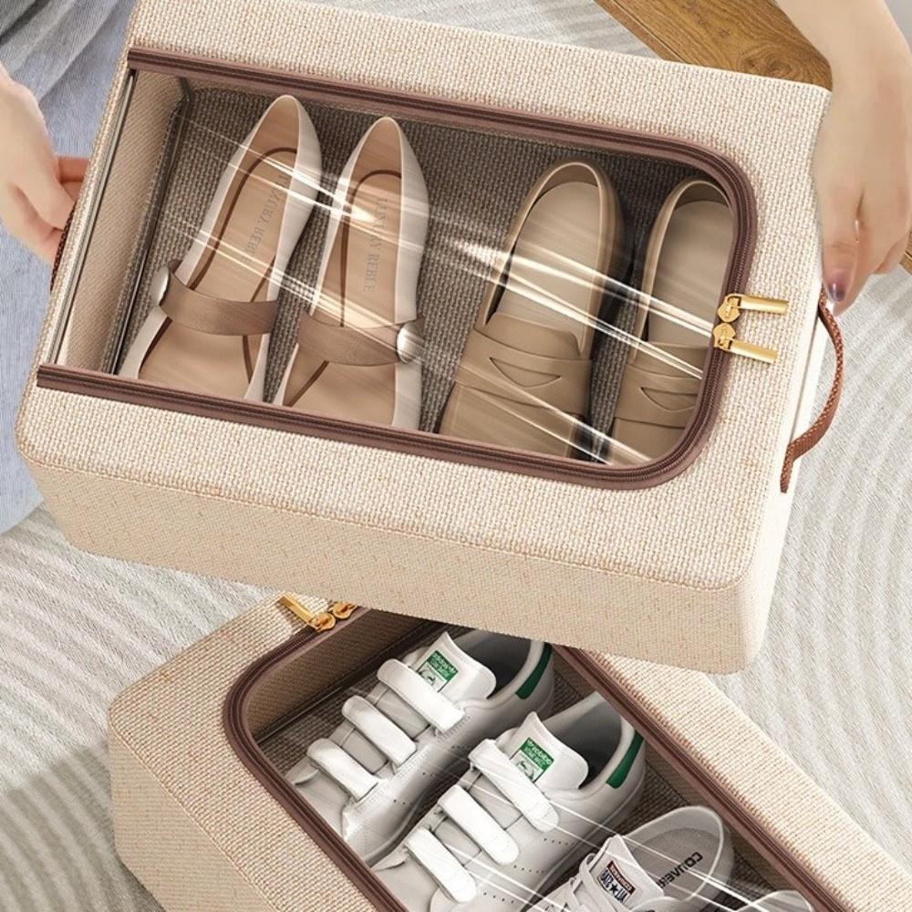 Zapatero Plegable Impermeable Diseño de Doble Ventana Caja de Almacenamiento Debajo de la Cama Almacenamiento de Zapatillas Deportivas