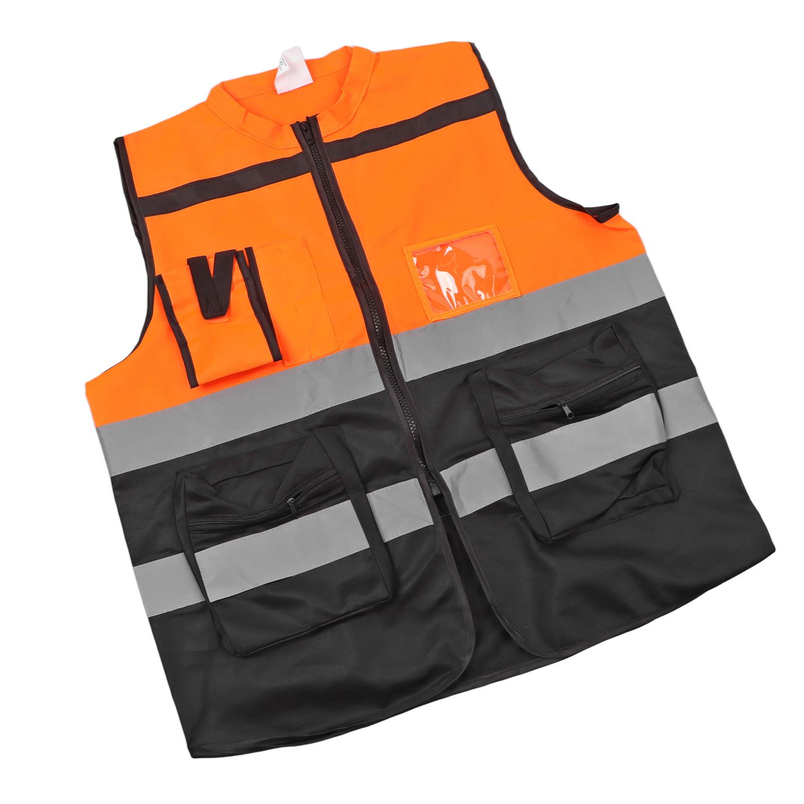 

Светоотражающий жилет на молнии, сигнальная одежда повышенной видимости для езды на мотоцикле, управления дорожным движением, оранжевый, XL