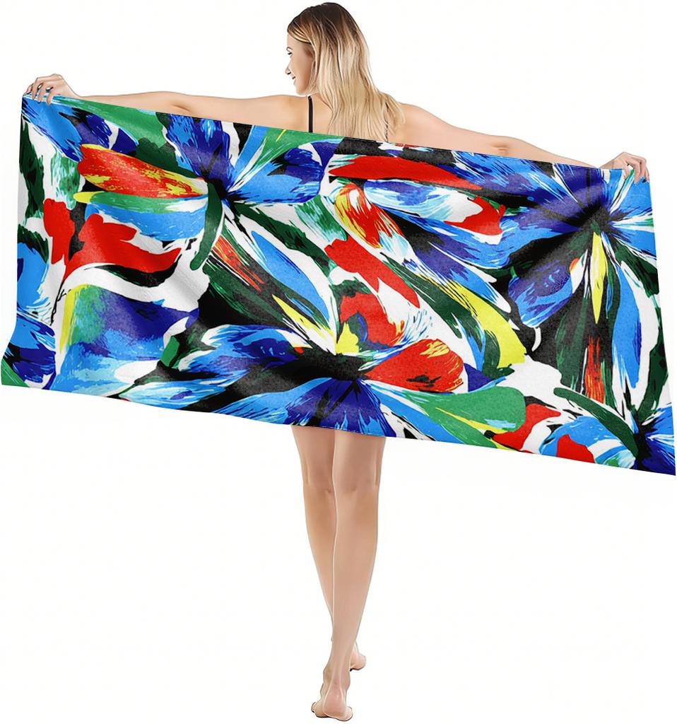 1PC Towel Blue Vintage Flower Drawing Art for Family Friend Quick-Dry Beach Towel For Yoga Tourism Beach GYM Camping Swimming
