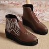 Women Wedges Ankle Boots Embroidery Designer Retro Mid Heels Shoes  Trend Winter New Classic Goth Leather Botas De Mujer