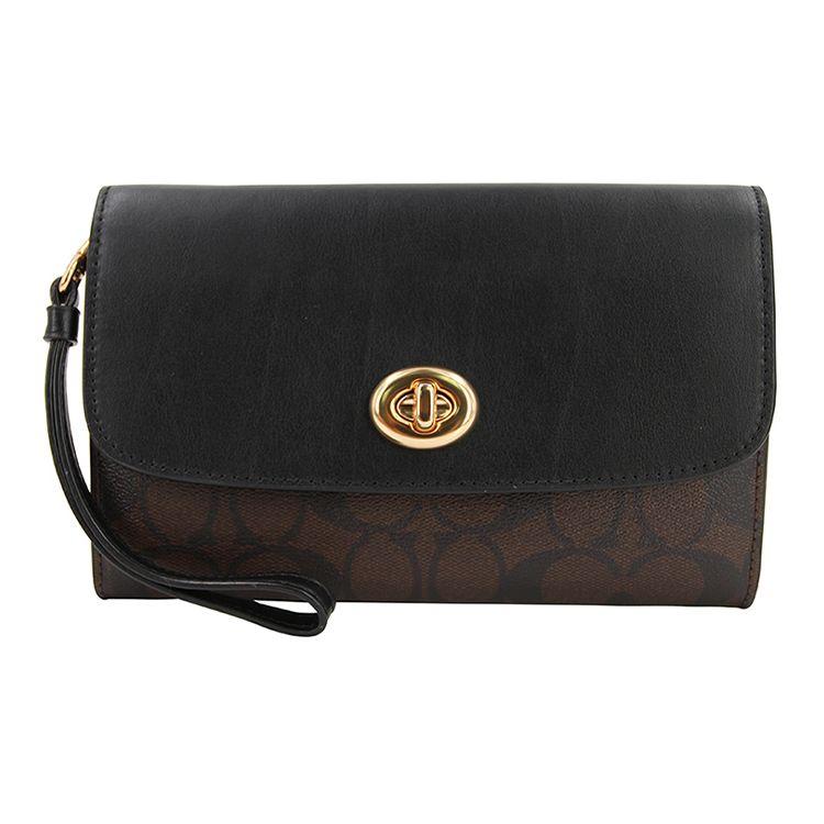 Coach Borsa a tracolla in tela e pelle con stampa monogramma C classica, catena staccabile, borse da donna, nero 24280-IMAA8