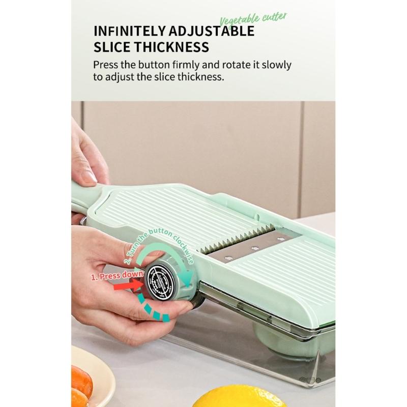 Handheld Kitchen Mandoline Slicer for Vegetables Cheese Manual Onion Cutter Practical Food Cutting Tool with Container