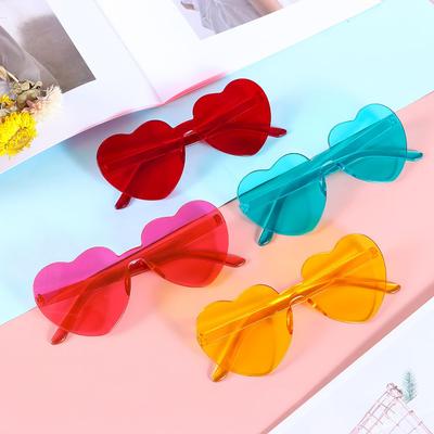 Party Favor Candy Color Eyewear Transparent Heart Sunglasses Rimless Heart Glasses Sunglasses for Women