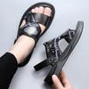 Fashion Summer Top Layer Cowhide Beach Shoes Men's Fashion Trend, External Wearing Sandals  Soft Soles Massage  Casual Slippers