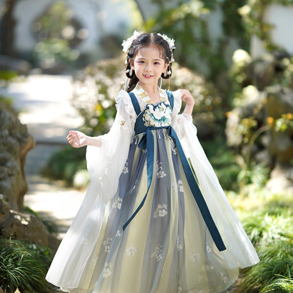 Girls  Summer 2025 Chinese Ruqun Hanfu Dress - Modern Fairy Tang Style Lotus Ruqun