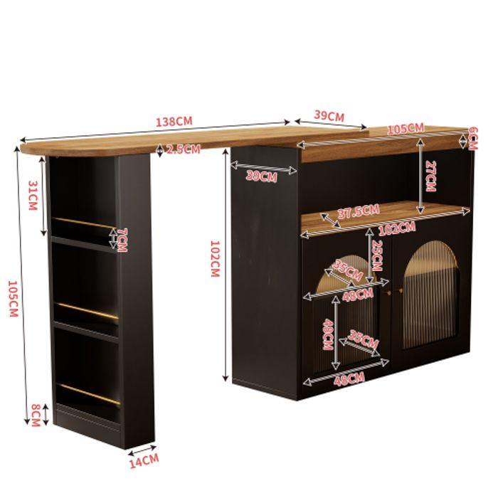 Rozkládací barový stůl - MUVOE - Černý - 1m LED - 2/3 místa - Otočný o 360 stupňů