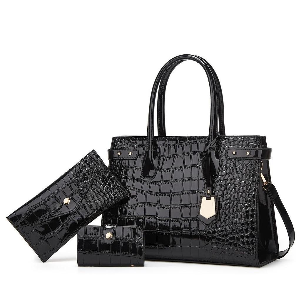 Trendy Retro Crocodile Pattern Women's Shoulder Tote Bag Set